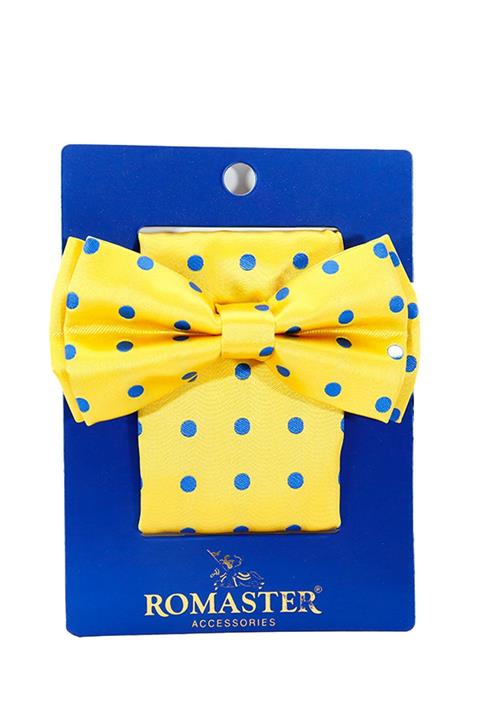 ROMASTER Sarı Renk Nokta Desenli Mendilli Papyon