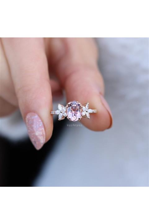 INZA mücevherat Kadın  Vintage Daisy Pırlanta Morganite Yüzük