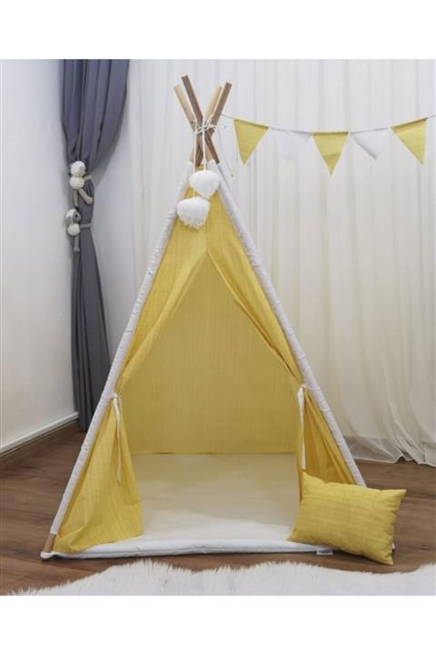 mordesing Mordesign Büyük Boy Ahşap Çocuk Oyun Çadırı V11 Sarı
