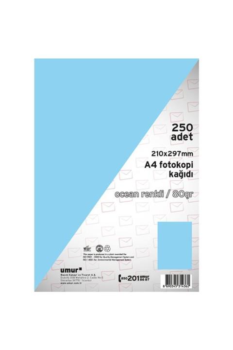 Umur Okyanus Mavisi A4 Renkli Fotokopi Kağıdı 80 g 250 Yaprak