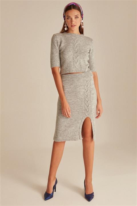 Mimoza Saç Örgülü Yırtmaçlı Etek