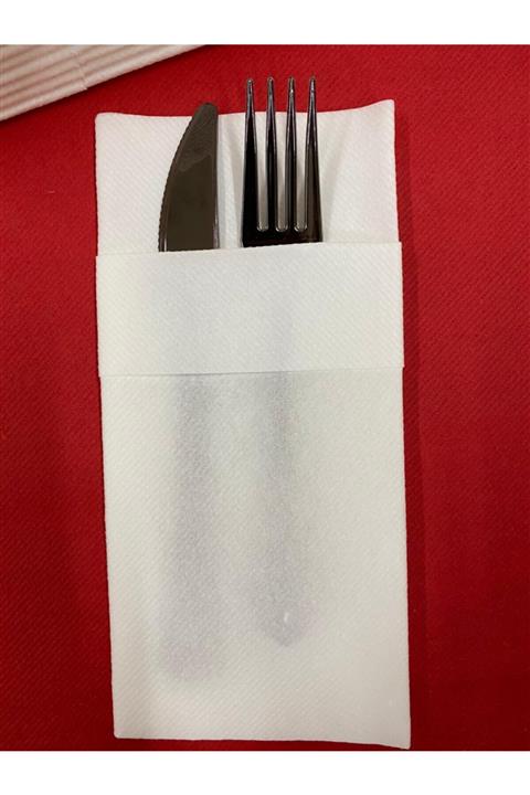 AIRLAID Beyaz Kumaş Dokulu Cepli Peçete 40x40 50'li Paket