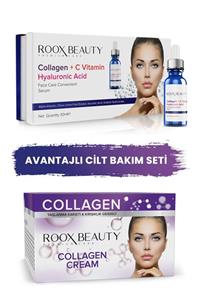 Roox Beauty Kolajen - C Vitamini - Hyaluronik Serum Ve Kolajen Gece Kremi 2'li Set