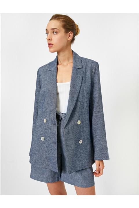 Koton Kadın Lacivert Düğmeli Blazer Ceket