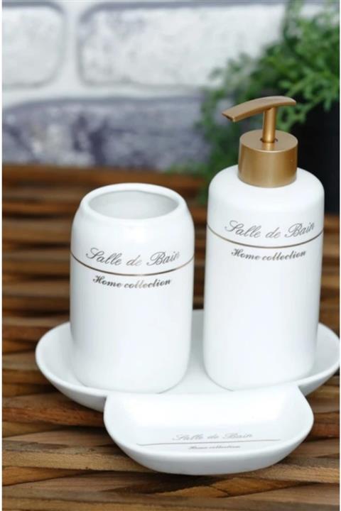 Arow  Dubai Porselen 3lü Banyo Sabunluk Seti