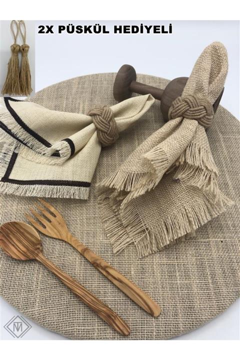 Miraç Doğal Jüt Hasır Model Peçete Yüzük Halkası 6’ Lı Set