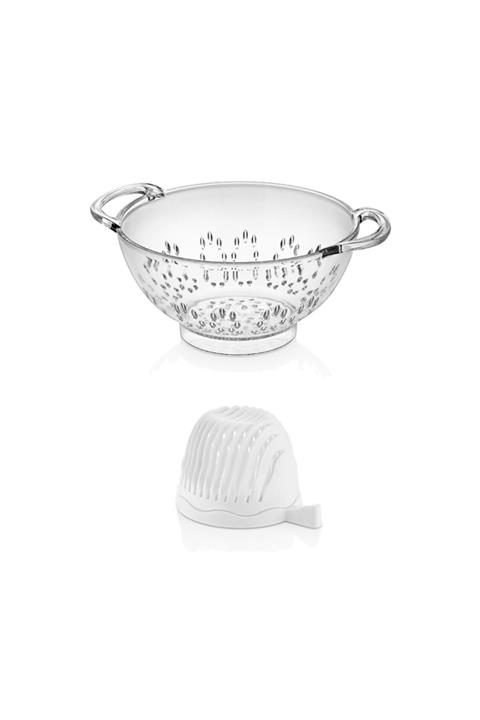 EW's Kitchenware Seffaf Akrilik Süzgec + Beyaz Salatamatik
