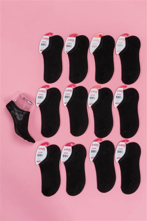 Line Smart 12'li Kadın Pamuklu Yazlık Snekers Siyah Çorap