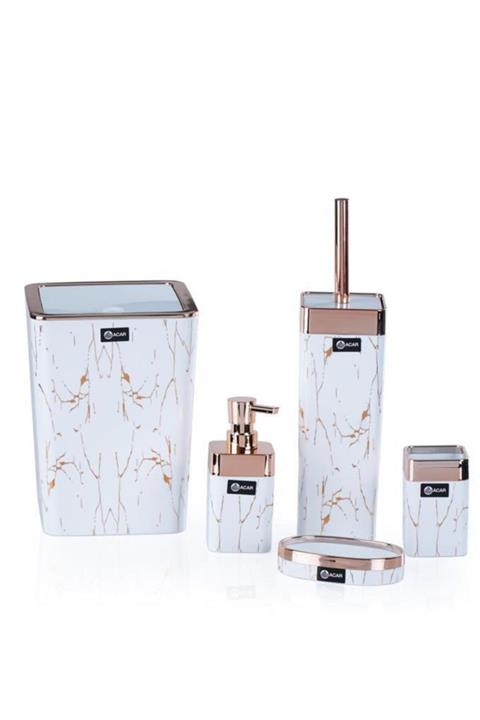 ACAR Bronz Çerçeve Akrilik Mermer Kare Banyo Set 5'li 11572
