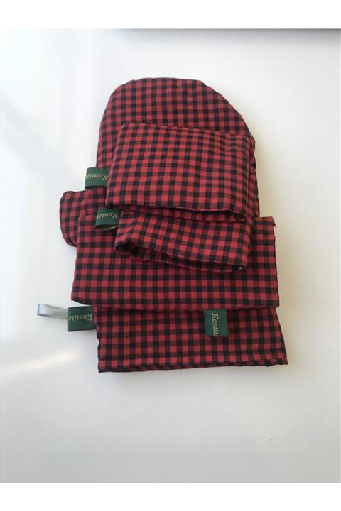 Kontito Design Piti Kareli Döküm Tava Tencere Tutacak Seti Ve Fırın Eldiveni