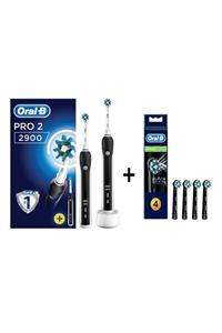 OralB Pro 2900 Şarjlı Diş Fırçası Siyah 2'Li + Yedek Başlık Cross Action 4'Lü