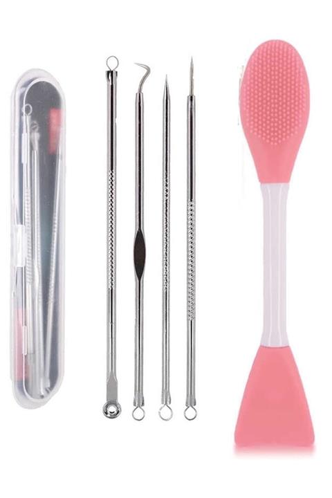Kitchen Beauty Maske Sürme Ve Siyah Nokta Temizleyici Peeling Fırçası + Kutulu Paslanmaz Çelik Komedon 4 Parça