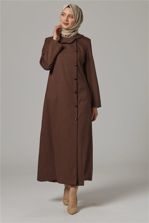 Tuğba Kadın Kahverengi Büyük Beden Kruvaze Pardesü