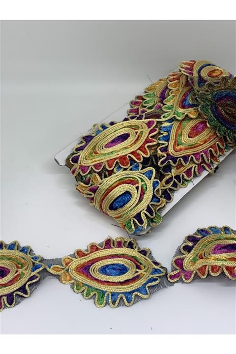 Rengarenk tuhafiye ve hobi Hint Şerit 7.5cm Yüksek Kalite 1 Mt