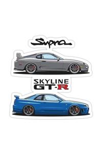 Universal Jdm - Savaş Makineleri (gt-r R34 Ve Supra) Sticker Araba Oto Arma Duvar Laptop Çıkartma