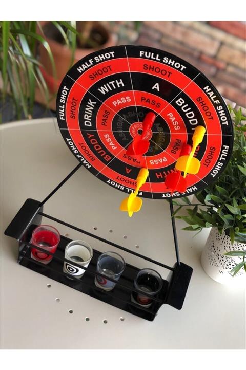DARTY Mini Dart Manyetik Ok Hedef Tahtası Shot Bardaklı Stand Içki Oyunu Seti
