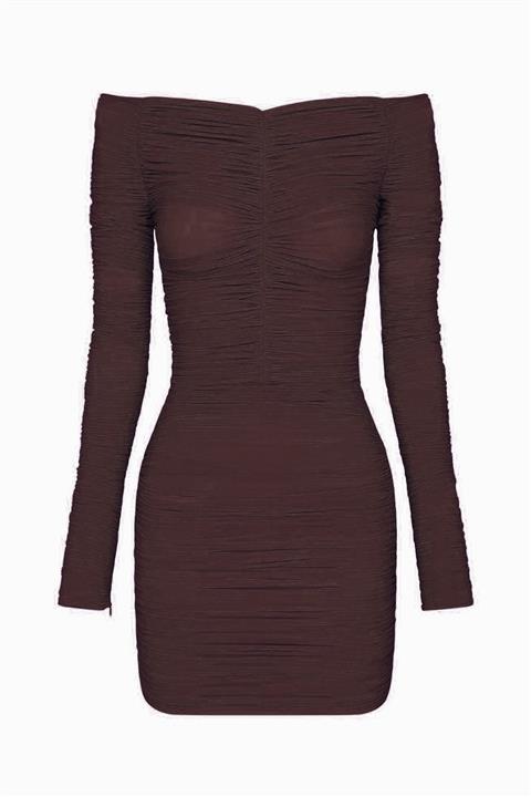 Whenever Company Kahverengi Drapeli Omzu Düşük Mini Ebise