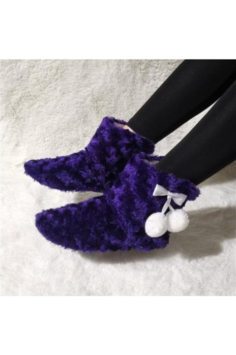 BEHTAH GEZER Kadın Mor Ponponlu Ev Botu Ve Panduf