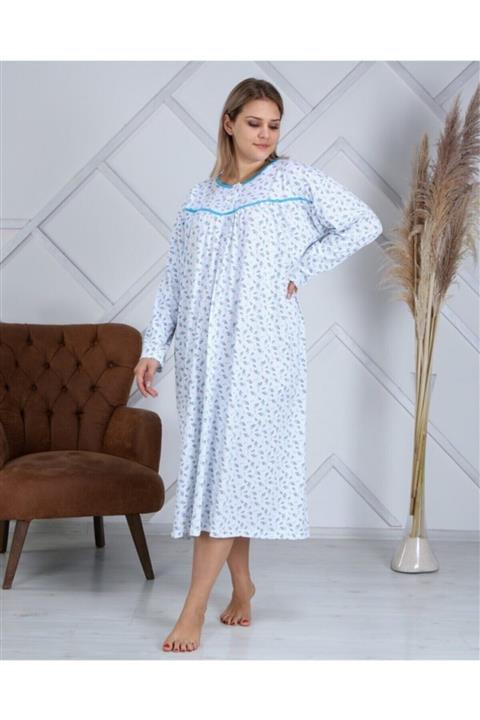 A&K ZÜMRA Pamuklu Penye Gecelik Mavi