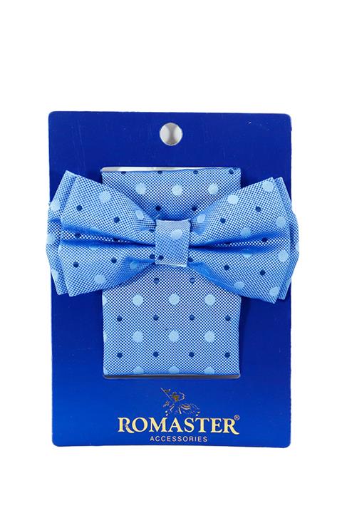 ROMASTER Mavi Renk Nokta Desenli Mendilli Papyon