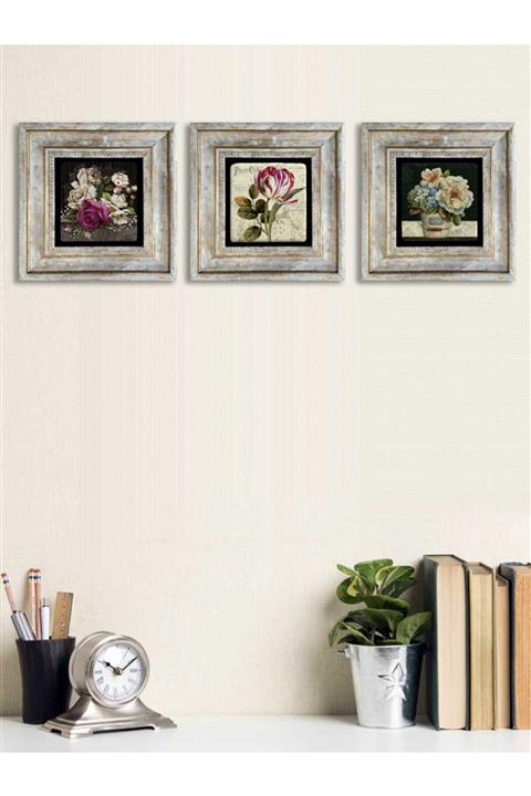 Oscar Stone Decor İthal Çerçeveli Taş Baskılı Duvar Tablosu Seti ( 20 x 20 cm) 3 lü set -Oscar Stone Decor