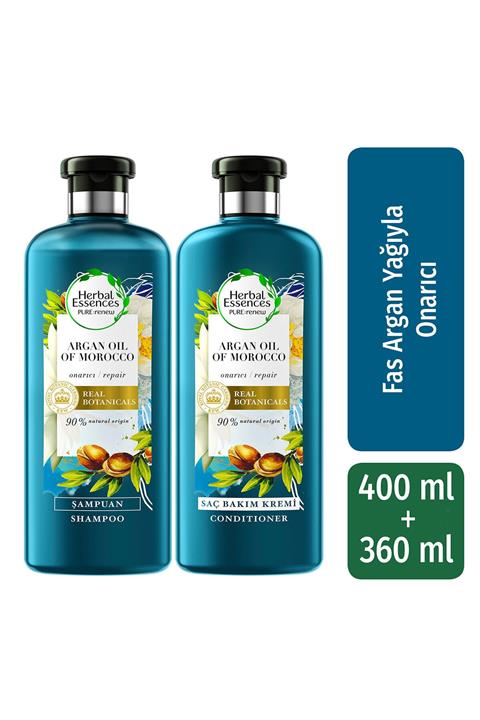 Herbal Essences Şampuan Onarıcı Fas Argan Yağı 400 ml + Saç Bakım Kremi 360 ml