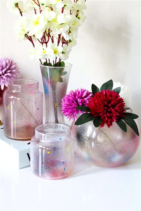 BUNNY&HOME 4 Model Rengarenk Dekoratif Çiçeklik Cam Vazo