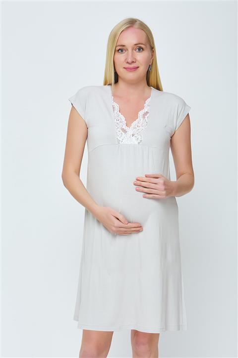 Motherway Kadın Taş Renk Hamile  Emzirme Gecelik