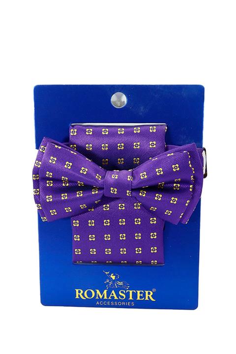 ROMASTER Mor Renk Kare Desenli Mendilli Papyon