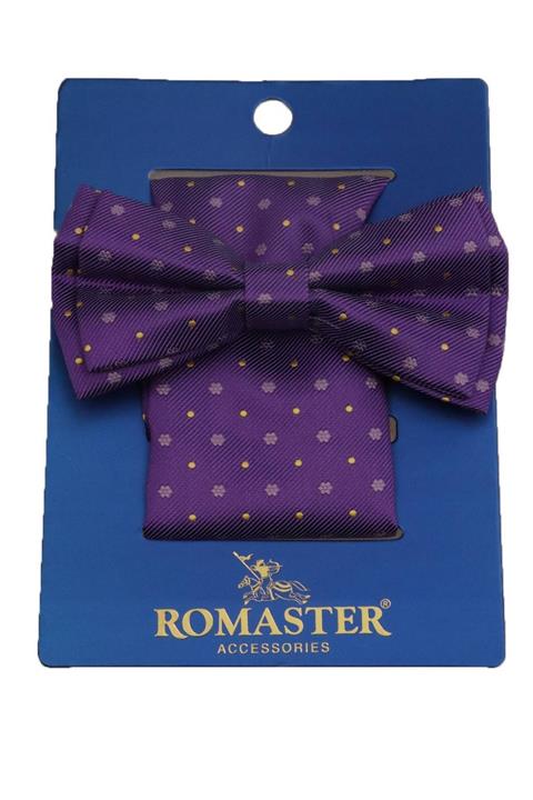 ROMASTER Mor Renk Çiçek Desenli Mendilli Papyon