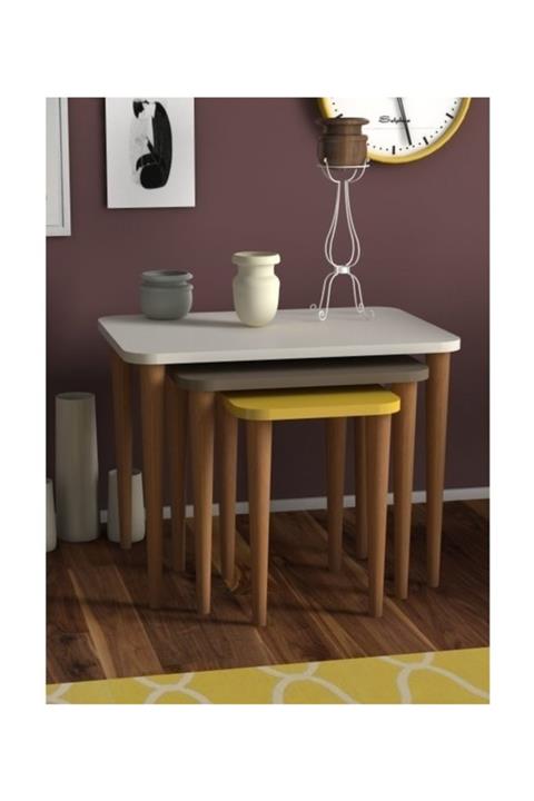 Vivense Letto Zigon Sehpa-Beyaz Cappuccıno Sarı