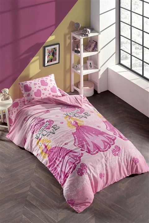 LaLiva Çocuk Nevresim Takımı Pembe Kalpli Kız Tek Kişilik Ranforce