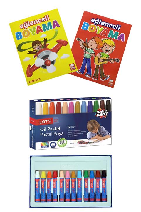 GLANCE Lets 12 Renk Pastel Boya 2 Adet Boyama Kitabı