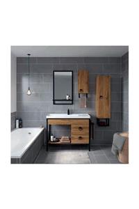 Kare Banyo Kare Dila Serisi 100cm Mdf Banyo Dolabı Takımı + Seramik Lavabo + Boy Dolabı