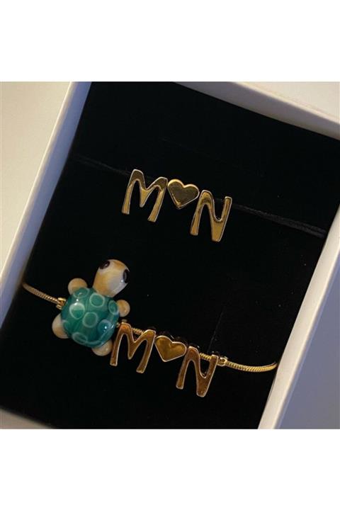 Cherry Design Murano Kaplumbağa Altın Kaplama Harf Bileklik