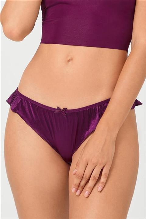 leafunderwear Mürdüm Fırfırlı Saten Kadın Tanga Külot