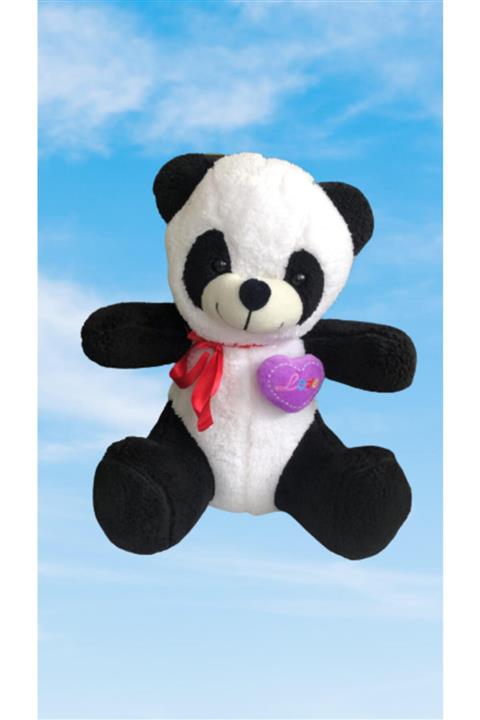 AZİZ OYUNCAK 40 Cm.. Peluş Panda Oyuncak Ayıcık .. Mor Kalpli ..