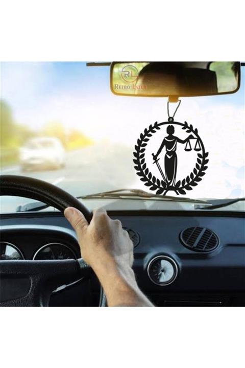 RetroLazer Araba Süsü Adalet Terazisi Dikiz Aynası Süsü Ahşap