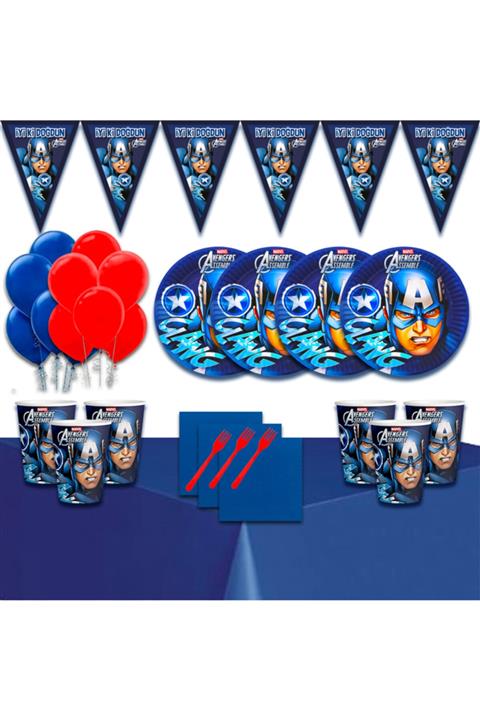 partykids Kaptan Amerika 32 Kişilik Doğum Günü Parti Süsleri Malzemeleri Seti