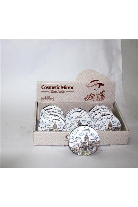 Özder İletişim 1 Adet Makyaj El Aynası Galata Kulesi Temalı Taşlı Cep Aynası