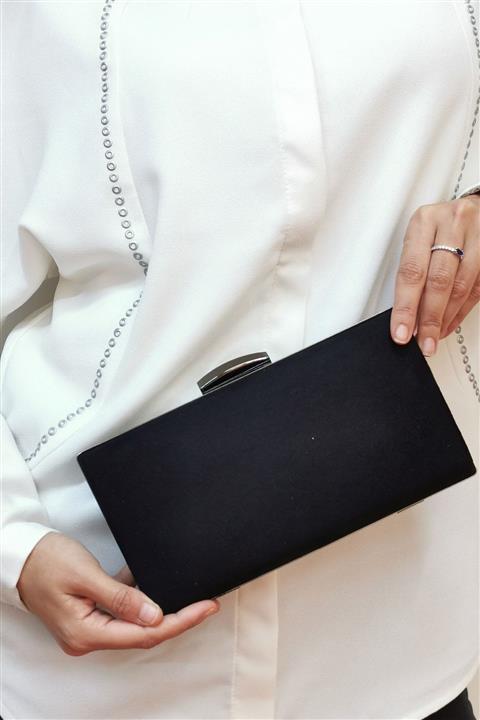 NAZART Kadın Siyah Nubuk Portföy Abiye Çantası