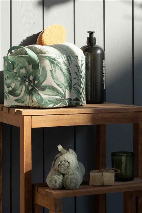 OCEAN HOME Yeşil Yaprak Desenli Sepet // 24x17x14