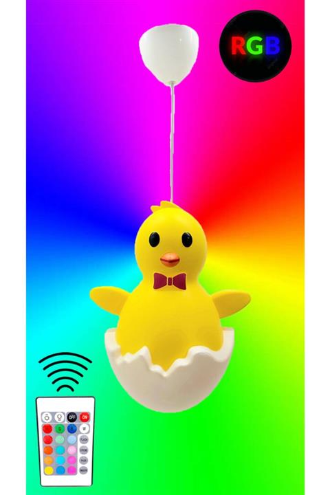 uyuMamy Emoji Civciv Bebek Avizesi Çocuk Odası Aydınlatma Sarkıt Işık ( Rgb Kumandalı Fuşya Papyon )