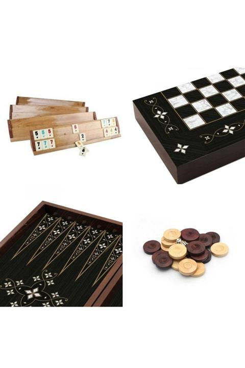 Revello Ahşap Tavla Okey Seti Ahşap Pullu