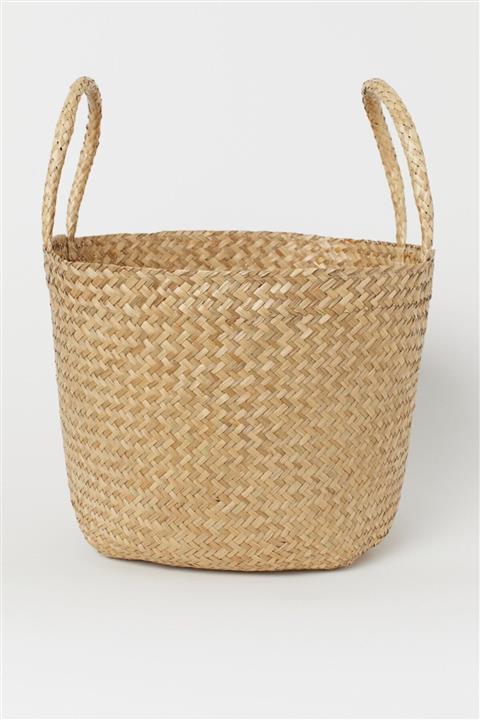 Wisha Natural Natural Kulplu Büyük Boy Hasır Sepet / Saksılık 37x30cm