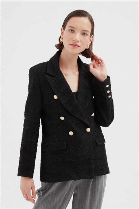 Quzu Kruvaze Tüvit Blazer Ceket Siyah