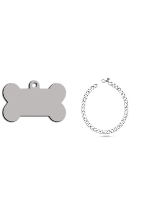 Thepassage Çelik Kaplama Kemik Köpek Künyesi+silver Kolye.kolye Ölçü Large 55cm