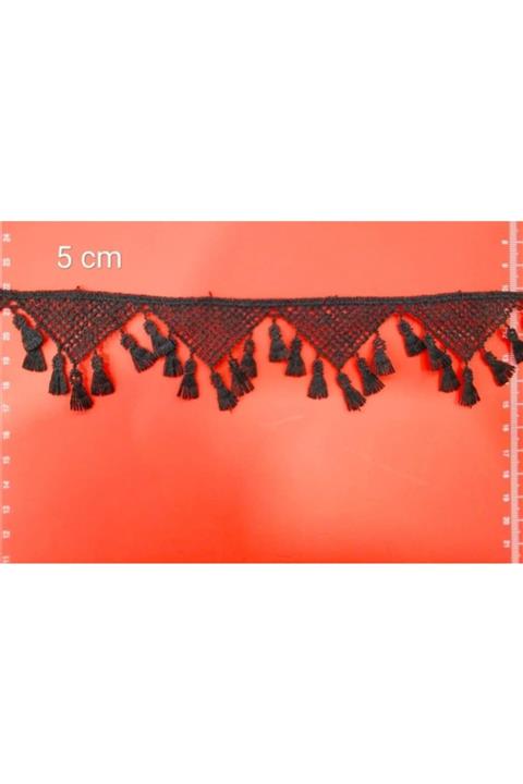 DUAYEN Güpür Dantel Siyah Kenar Desen Saçaklı 8.5 Metrea