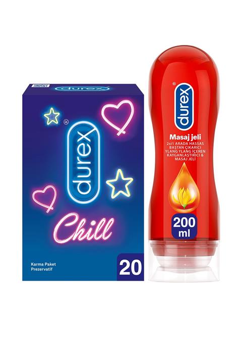 Durex Chill Karma Prezervatif 20’li + Play Kayganlaştırıcı & Masaj Jeli Hassas Ylang 200 ml