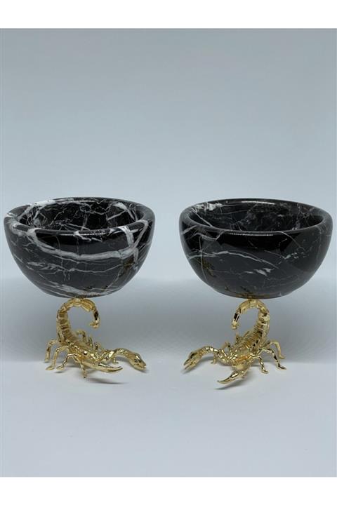 Tazzart Concept Siyah Mermer Gold  Aksesuarlı Kase Çerezlik